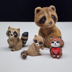 Vintage Raccoon Figurine Collection Set Of 4 By Josef Originals & Russ Berrie